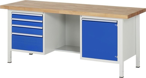 RAU Werkbank Serie 8000 - Gestell-Bauweise (Schweißgestell), Dreifach-Unterbau-Container (4x Schublade, 1x Flügeltür), 2000x840x700 mm, 03-8553A2-207B4S.11