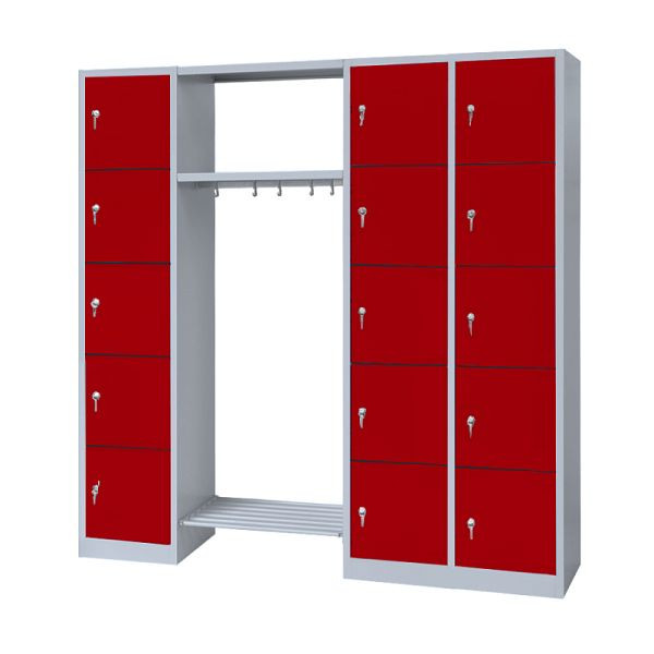 Lüllmann Garderobe, 1 Abteil links, 2 Abteile rechts, je 5 Fächer, 1800 x 1915 x 500 mm, lichtgrau/feuerrot, 525544