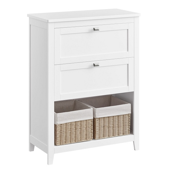 SONGMICS Lagerschrank, Weiß, 60x30x80 cm, mit 2 Körben, BBC545W02