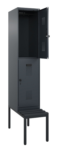 C+P Doppelstock-Spind Evolo PLUS, Bank, 2 Fächer, 2120x400x815mm, 7016/7016, Drehriegel, Sitzfläche Kunststoff, Sitzbank, 0493507-12 S10097
