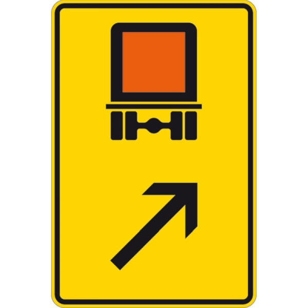 Stein HGS Wegweiser für kennzeichnungspflichtige Fahrzeuge mit gefährlichen Gütern (rechts einordnen) Nr. 422-23, 630x420mm /RA2/Flachform 2mm, 422-23-121