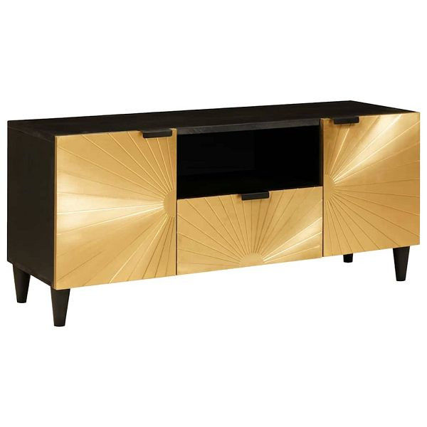 vidaXL TV-Schrank Schwarz und Gold 105 x 33 x 46 cm massives Mangoholz, 4017842