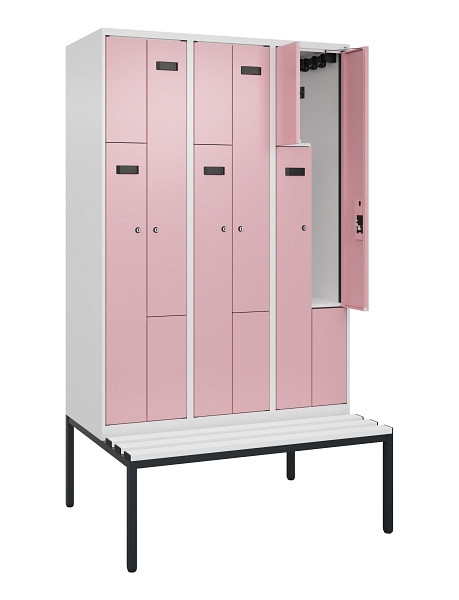 C+P Z-Spind Evolo PLUS, Bank, 6 Fächer, 2120x1200x815mm, 9016/3015, Zylinderschloss, Sitzfläche Kunststoff, Sitzbank, 0490537-326 S10099