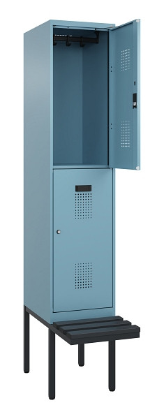 C+P Doppelstock-Spind Evolo PLUS, Bank, 2 Fächer, 2120x400x815mm, 0010/0010, Zylinderschloss, Sitzfläche Kunststoff, 0493407-12 S10135