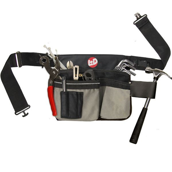 L+D Zimmermannsgürtel aus Polyester mit Nageltaschen, Maßbandhalterung, abnehmbarer Hammerhalter & Quick Release Verschluss, VE: 20 Stück, 8400