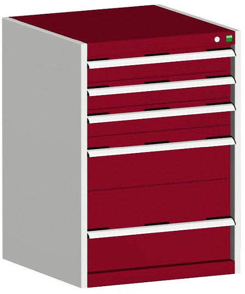 bott cubio Schubladenschrank bestückt mit 5 Schubladen BxTxH: 650 x 525 x 900 mm, RAL 7035/3004, 40011049.24V