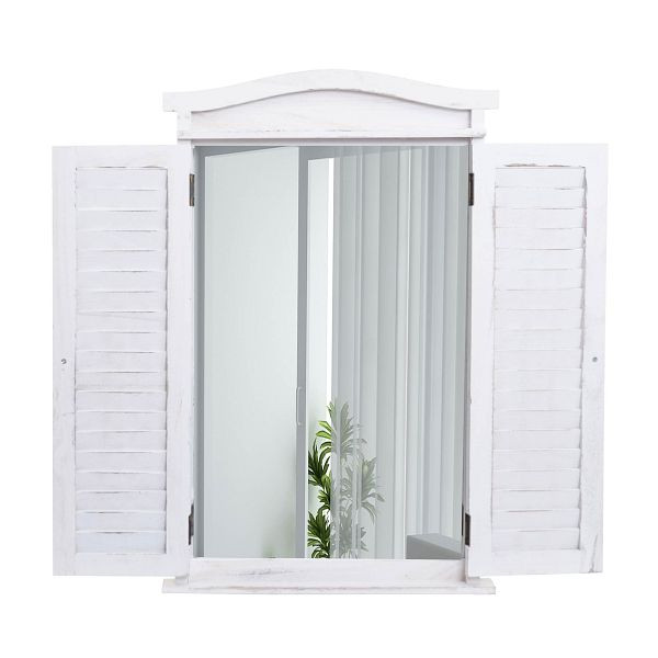 Mendler Wandspiegel Badspiegel Badezimmer Spiegelfenster mit Fensterläden, 71x46x5cm, shabby weiß, 72681