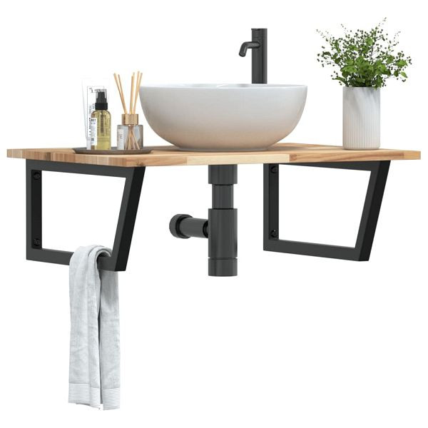 vidaXL Waschbeckenregal Wandmontage Stahl und Akazienholz, 3302895
