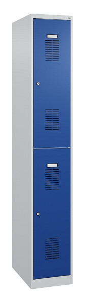 C+P Doppelstöckiger Spind Basis PLUS, 1 Abteil, 1850x300x500mm, 7035/5010, Zylinderschloss, 088355-10 S10003