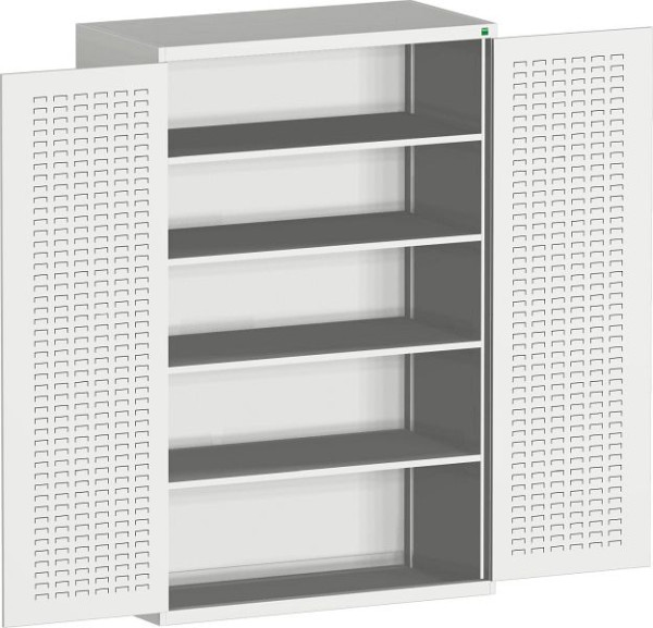 bott cubio Flügeltürschrank bestückt mit Schlitzprägung, 4 Fachböden BxTxH: 1300 x 525 x 2000 mm, RAL 7035, 40014055.16V