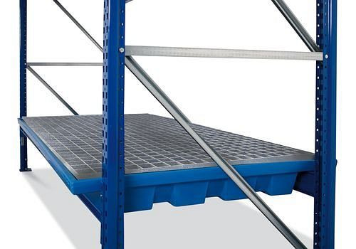 DENIOS Regalwanne KRW 27.11, aus Polyethylen (PE), verzinkter Gitterrost, für Regale mit Fachbreite 2700 mm, 179587