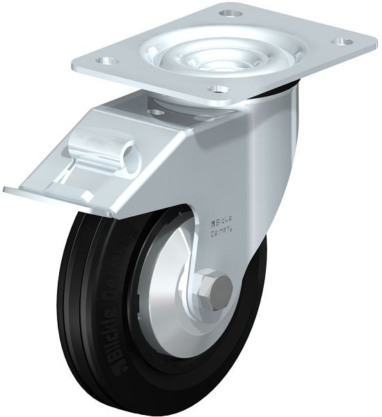 Blickle LE-VPP 150R-FI-FA Stahlblech-Lenkrolle mit Anschraubplatte & Feststeller, Vollgummi, Schwarz, 749727