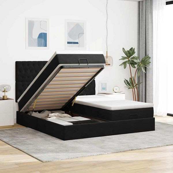 vidaXL Ottoman-Bett mit Matratzen & LEDs Schwarz 160x200 cm Samt, 3314635