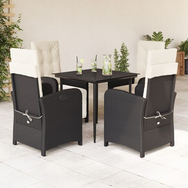 vidaXL 5-teilig Garten-Essgruppe mit Kissen Schwarz Poly Rattan, 3212292