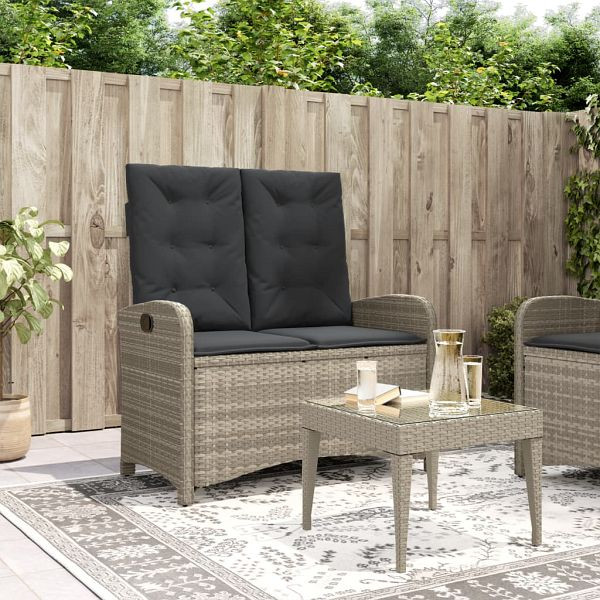 vidaXL Gartenbank Verstellbar mit Kissen Hellgrau Poly Rattan, 368221