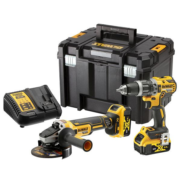 DeWalt 18,0 Volt / 5,0 Ah Akku-Kombopack mit DCD 796 (Schlagbohrschrauber), DCG 405 (Winkelschleifer), DCK2080P2T-QW