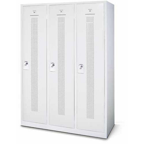 Deskin Garderoben-Stahlspind SP1 mit Sockel, Korpus, Türen lichtgrau, B 1185 x H 1800 x T 500 mm, Drehriegelverschluss, 131105