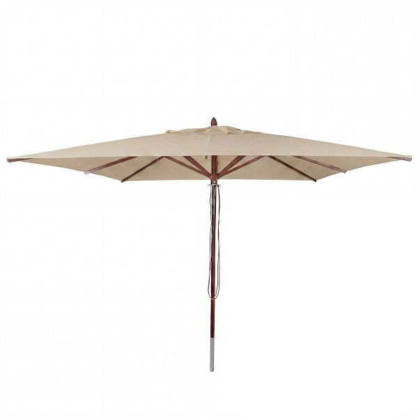 Mendler Gastronomie Holz-Sonnenschirm HWC-C57b, Gartenschirm, Polyester/Holz 17kg, eckig 3x3m Seilzug stoßsicher, creme, 120493
