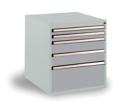 Manuflex Schubfachschrank BASETEC Stationär, Nutzhöhe 500 mm mit 5 Schubfächern, in alusilber ähnlich RAL 9006, SP1122.9006