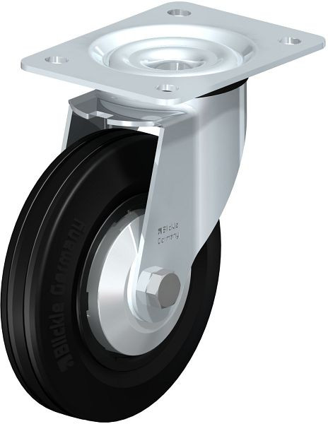 Blickle LE-VPP 160R-FA Stahlblech-Lenkrolle mit Anschraubplatte, Vollgummi, Schwarz, 611715