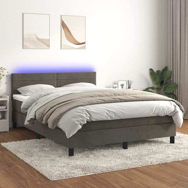 vidaXL Boxspringbett mit Matratze & LED Dunkelgrau 140x200 cm Samt, 3134466