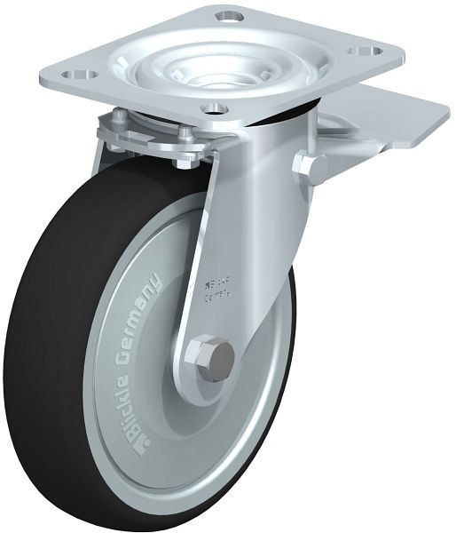 Blickle L-PATH 125K-ST-FK Stahlblech-Lenkrolle, mittelschwere Ausführung, mit Anschraubplatte & Feststeller, Thermoplastisches Polyurethan, Grau, 852202