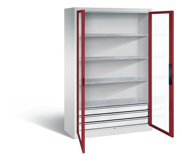 C+P Werkzeugschrank Acurado, H1950xB1200xT500mm, Farbe: Lichtgrau / Rubinrot, Muldengriff, 8931-5532 S10003