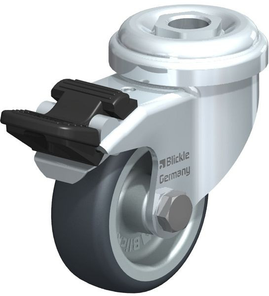 Blickle LRA-TPA 50G-FI Apparate-Lenkrolle mit Rückenloch & Feststeller, Thermoplastisches Gummi-Elastomer, Grau, 382309