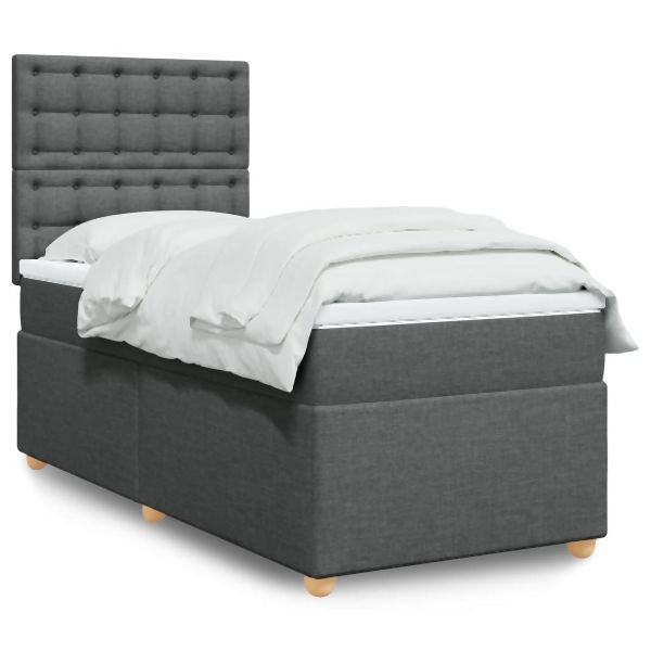 vidaXL Boxspringbett mit Matratze Dunkelgrau 100x200 cm Stoff, 3291206