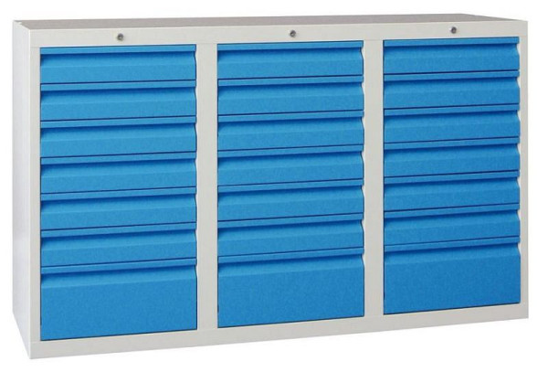 Pavoy Schubladenschrank Gleitführung, 900/1500/500, Zylinderschloss, 3 Reihen, 18x100, 6x200, 43446-150-001-300