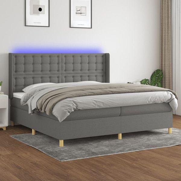 vidaXL Boxspringbett mit Matratze & LED Dunkelgrau 200x200 cm Stoff, 3139222