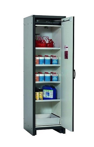 asecos Sicherheitsschrank Q-CLASSIC-30, Q30.195.056.FU.WDCR in lichtgrau RAL 7035 mit 4x Fachboden (Stahlblech), 34645-061-34768
