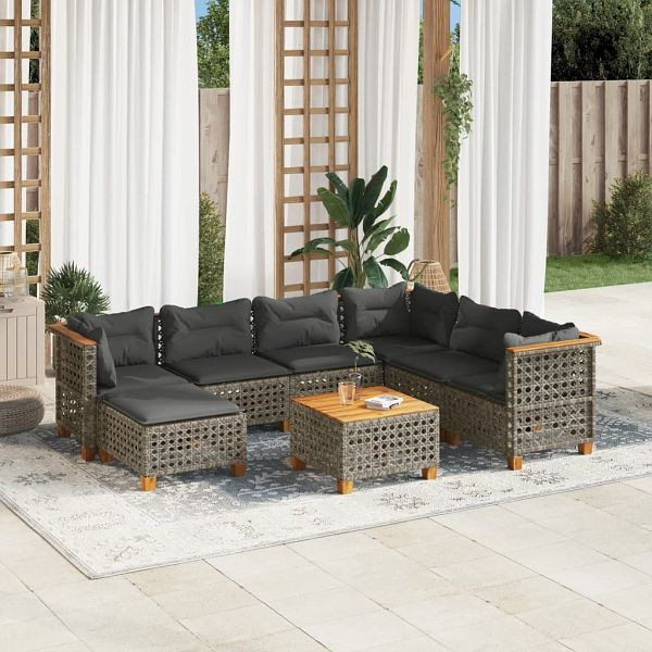 vidaXL 8-teilig Garten-Sofagarnitur mit Kissen Grau Poly Rattan, 3261945