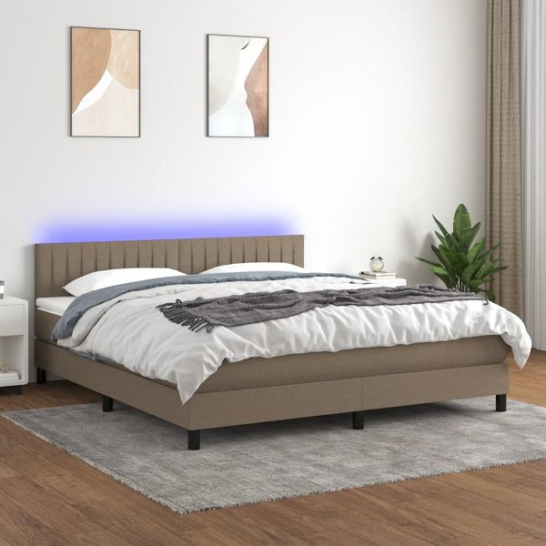 vidaXL Boxspringbett mit Matratze & LED Taupe 180x200 cm Stoff, 3133337