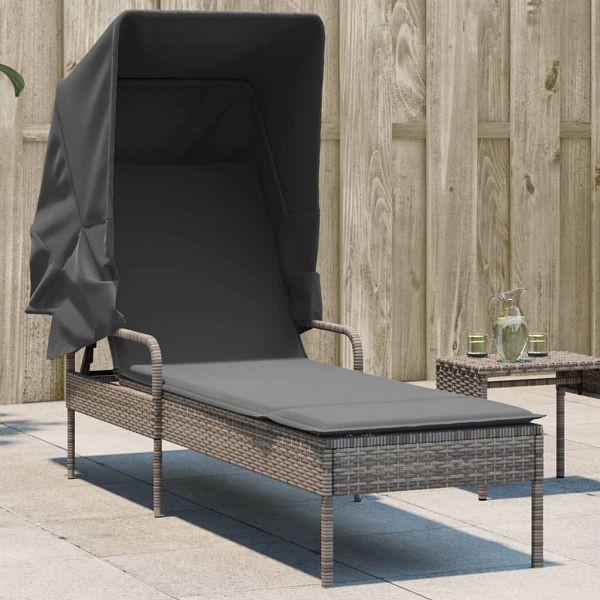 vidaXL Sonnenliege mit Dach Grau Poly Rattan, Top-Qualität, 368190