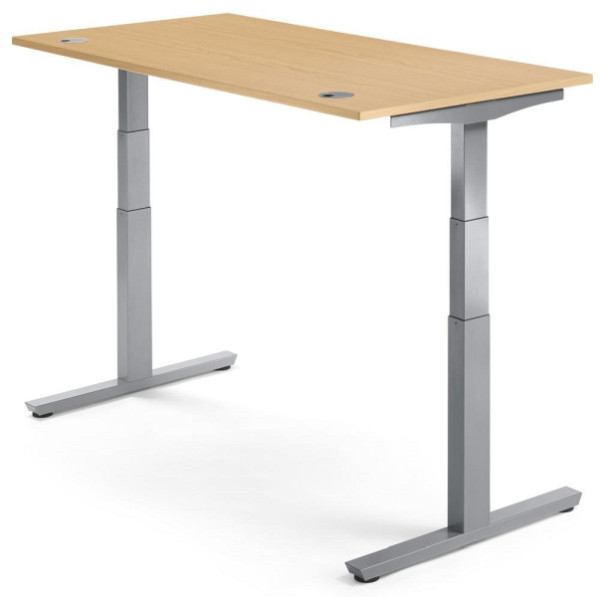 Deskin Sitz-/ Stehschreibtisch MULTI M pro, Buchedekor, B 1200 x T 800 x H 650 - 1250 mm, Alusilber, 288416