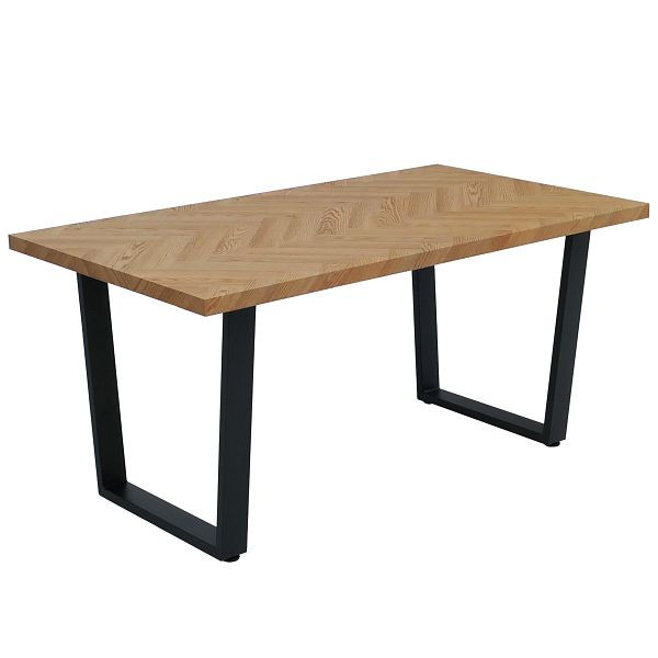 Mendler Esszimmertisch HWC-O61, Tisch Küchentisch Esstisch, Industrial MDF Metall 160x90cm, helle Eiche-Optik, 122247+122248