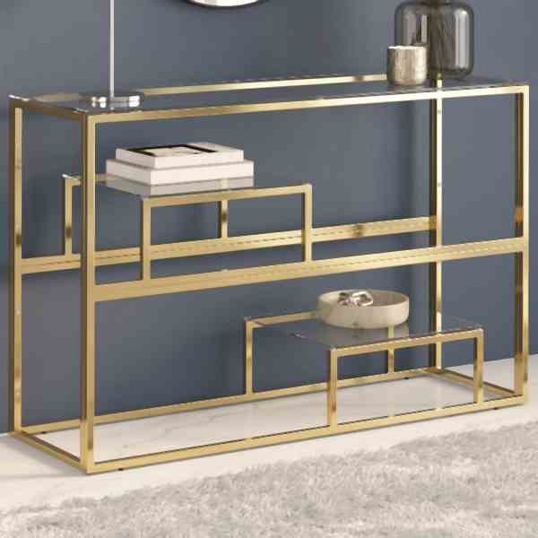 vidaXL Konsolentisch Golden Edelstahl und Hartglas, 350002