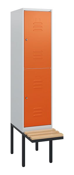 C+P Doppelstöckiger Spind Classic PLUS, 1950x400x815mm, 7035/2004, Zylinderschlösser, Sitzleisten aus Buche, schwebende Sitzfläche, 0803405-12 S10122