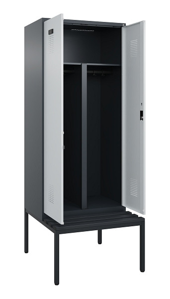 C+P PSA Doppel-Spind Evolo PLUS, Bank, 2 Abteile, 2120x800x815mm, 7016/7035, Zylinderschloss, Sitzfläche Kunststoff, Sitzbank, 0490527-22P S10098