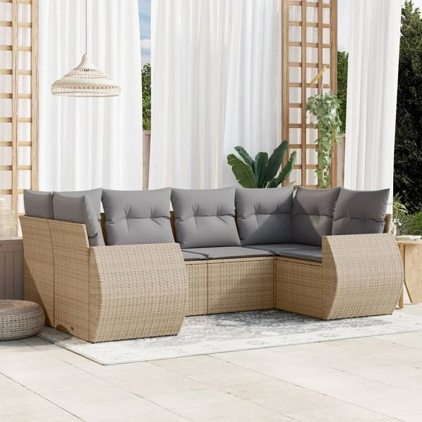 vidaXL 6-teilig Garten-Sofagarnitur mit Kissen Beige Poly Rattan, 3254116