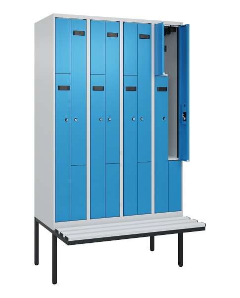 C+P Z-Spind Evolo PLUS, Bank, 8 Fächer, 2120x1200x815mm, 7035/5012, Zylinderschloss, Material Sitzfläche Kunststoff, 0490437-408 S10088