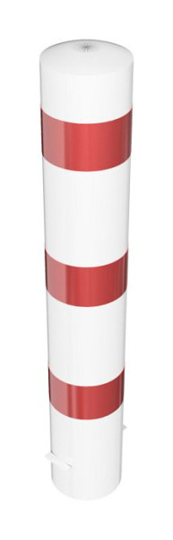 Schake Stahlrohrpoller, ortsfest zum Einbetonieren, feuerverzinkt, weiß beschichtet, drei rot reflektierende Streifen, Länge: 1200 mm, 40190B