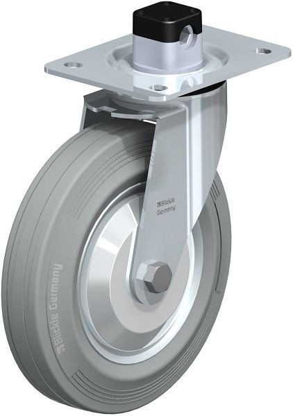 Blickle LE-VE 200R-CS11-SG-FA Stahlblech-Lenkrolle mit Anschraubplatte & Zentralfeststeller, Vollgummi, Grau, 849813