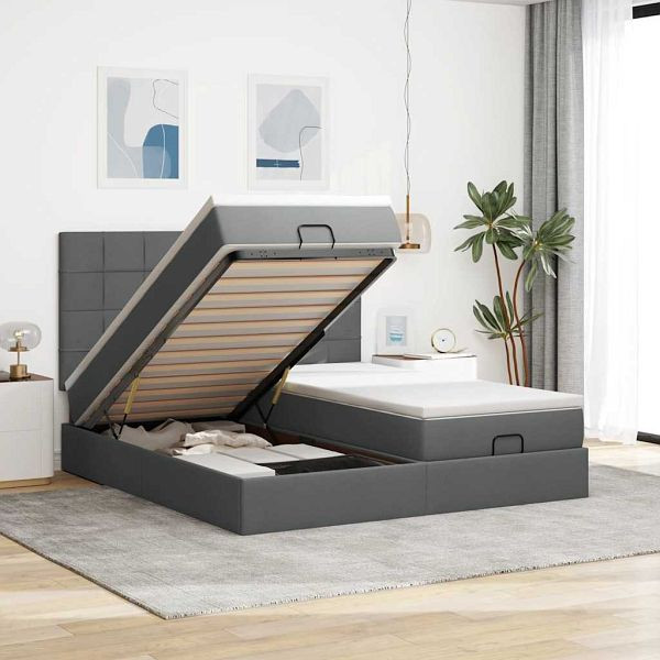vidaXL Ottoman-Bett mit Matratzen & LEDs Dunkelgrau 180x200 cm Stoff, 3314542