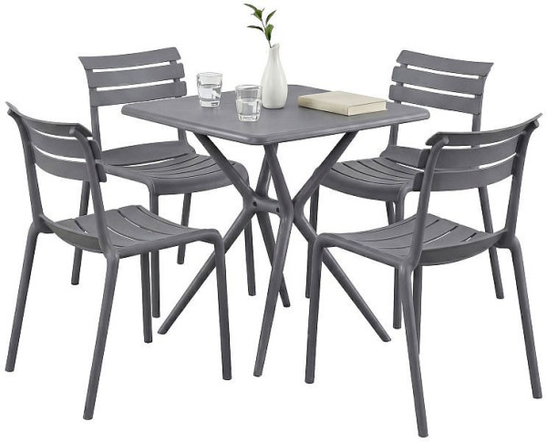 CLP Gartenmöbel-Set Vela mit 4 Stühlen, dunkelgrau, 328040