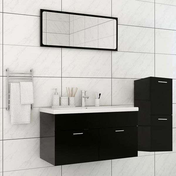 vidaXL Badmöbel-Set Schwarz Holzwerkstoff, Material: Holzwerkstoff, Acryl, 3071469