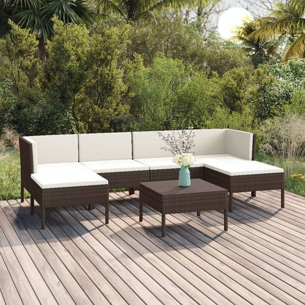 vidaXL 7-tlg. Garten-Lounge-Set mit Auflagen Poly Rattan Braun, 3094535