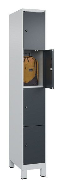C+P Schließfachschrank Evolo PLUS, mit Füßen, 4 Fächer, 1950x300x500mm, 7035/70, Frontfarbe RAL 7016 Anthrazitgrau, 049010-104 S10012