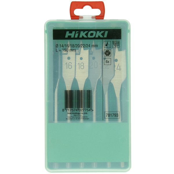 HiKOKI Flachholzbohrerset (6 -teilig) 14/16/18/20/22/24 x 150 mm, 781793